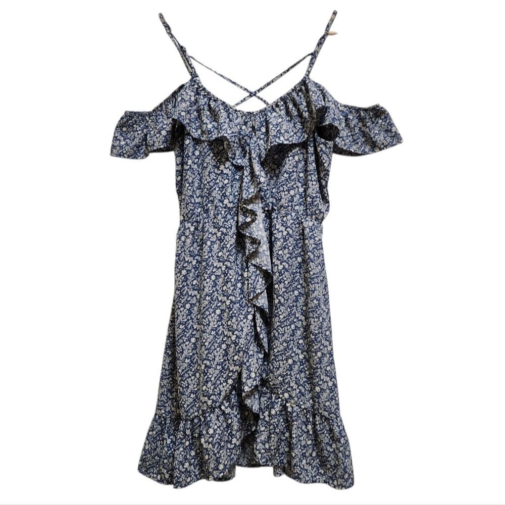 Julianas Dress M Blue Floral Ruffle Cold Shoulder Strappy Babydoll Y2K Fairycore